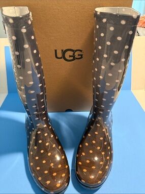 UGG Brown Rain Boots with Cream Polka Dots